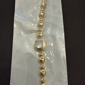 Gold Beaded Bracelet with Clear Crystal Center